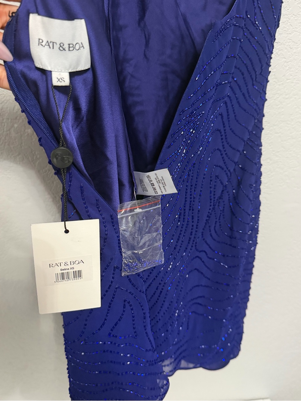 Rat & Boa Belina Blue Beaded Cowl Neck Low Back Mini Dress XS NWT - Picture 4 of 4